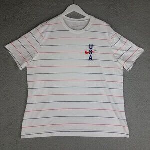 Nike USA T-Shirt Adult XXL White Striped Olympics Patriotic Crewneck Casual Tee